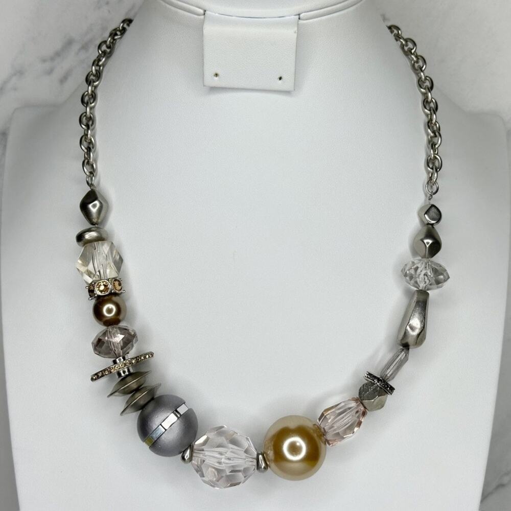 Chico's Rhinestone Chunky Beaded Silver Tone Statement Necklace ✨